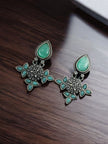 Maabetii Turquoise Silver Look- Alike Earring with Attractive Drop Monalisa Stone Work