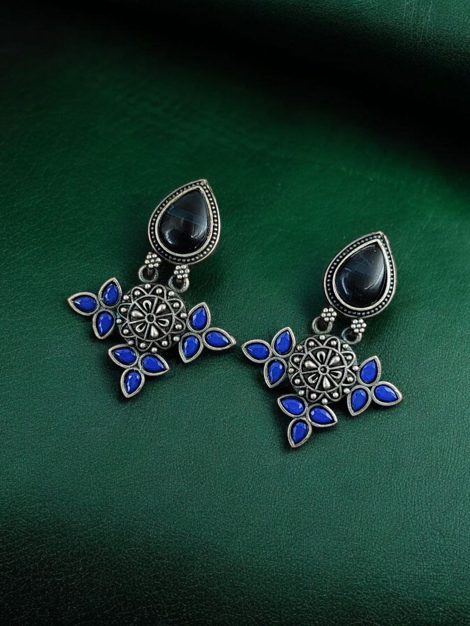 Maabetii Blue Silver Look- Alike Earring with Attractive Drop Monalisa Stone Work