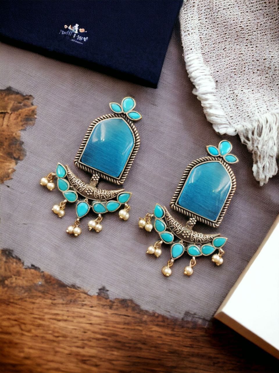 Maabetii Sky Blue Jumbo Stone Dangler Earring