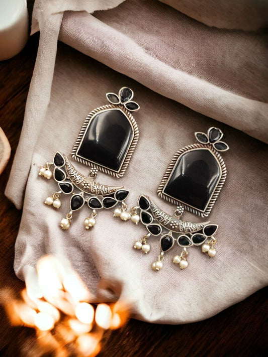 Maabetii Black Jumbo Stone Dangler Earring