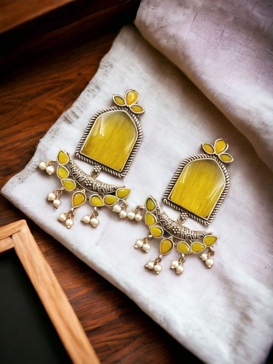 Maabetii Yellow Jumbo Stone Dangler Earring