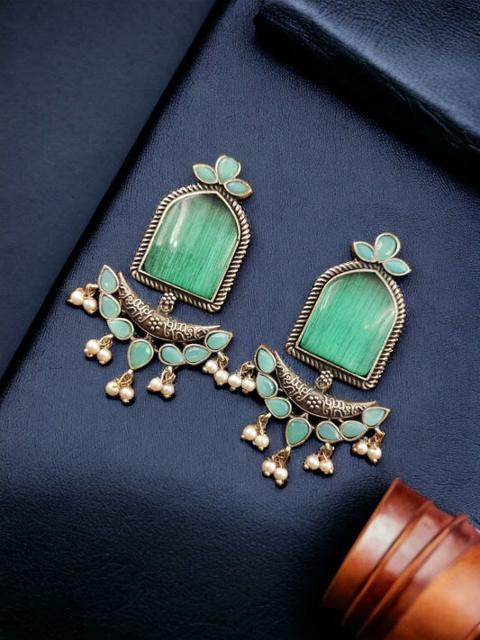 Maabetii Turquoise Jumbo Stone Dangler Earring