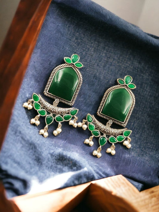 Maabetii Green Jumbo Stone Dangler Earring