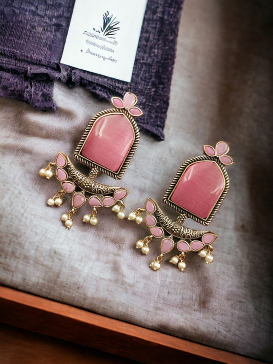 Maabetii Pink Jumbo Stone Dangler Earring