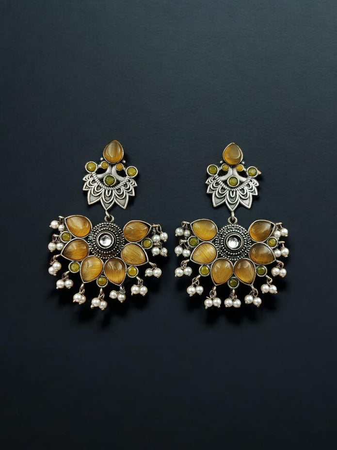 Maabetii Yellow Stud Peacock Stone Earring