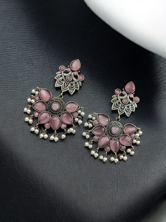 Maabetii Pink Stud Peacock Stone Earring