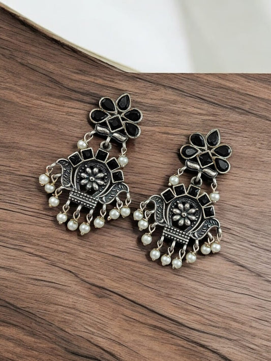 Maabetii Black Oxidised Silver Look Dangler Jhumka