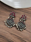 Maabetii Red Oxidised Silver Look Dangler Jhumka
