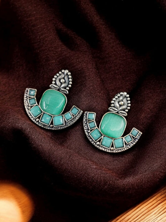 Maabetii Turquoise Antique Oxidised Stone Stud Earring