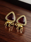 Maabetii Red Gold-Plated Elephant Design Stud Stone Earrings