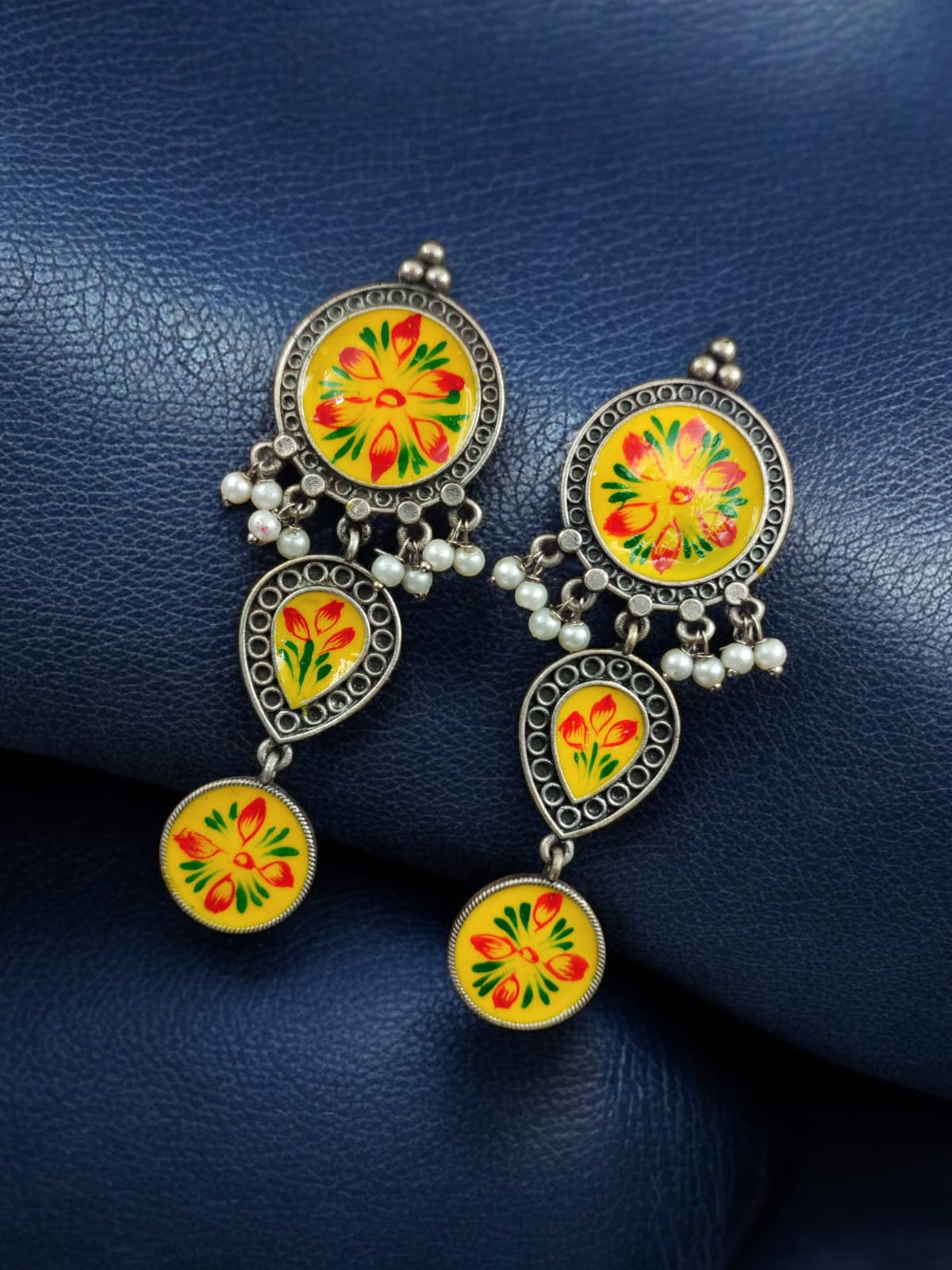 Maabetii Yellow Traditional Indian Art Painting Jhumka