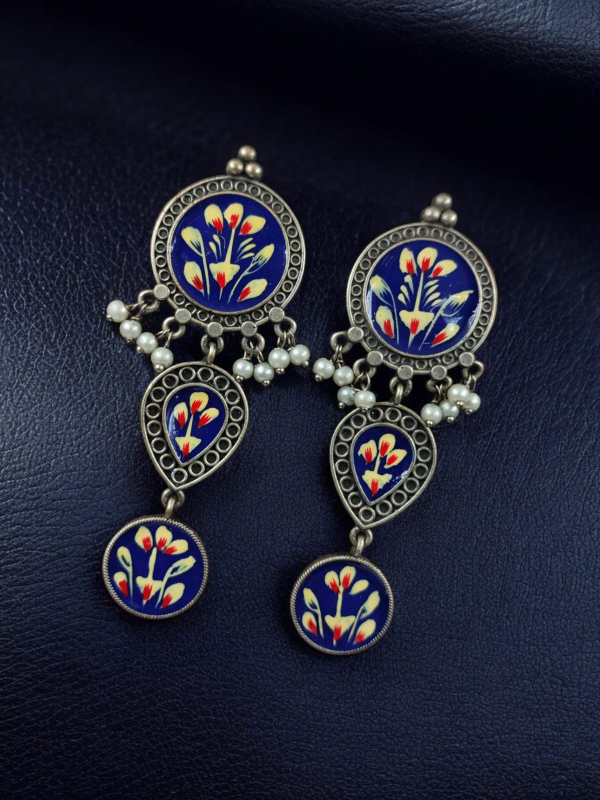 Maabetii Blue Traditional Indian Art Painting Jhumka