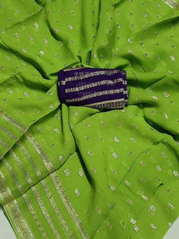 Jaipuri Georgette Zari saree with contrast blouse and all-over weaving

