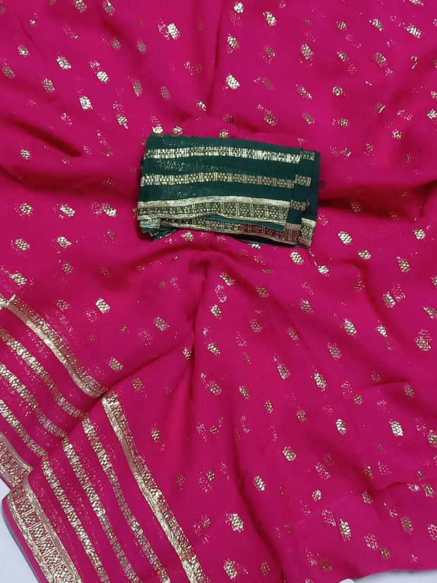 Lightweight zari saree in pink perfect for wedding and summer events

