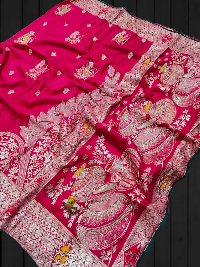 Elegant festive saree with all-over weaving and shimmer work