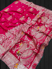Elegant festive saree with all-over weaving and shimmer work