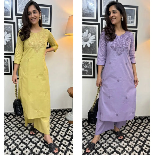 khadi cotton kurti set with embroidered dupatta