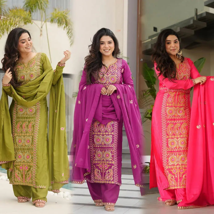 festive kurti pant dupatta set women