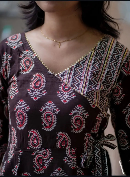 Lace work cotton kurta set with malmal dupatta