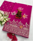 Traditional Bandhej-style saree with Meena zari and bijia work in pink

