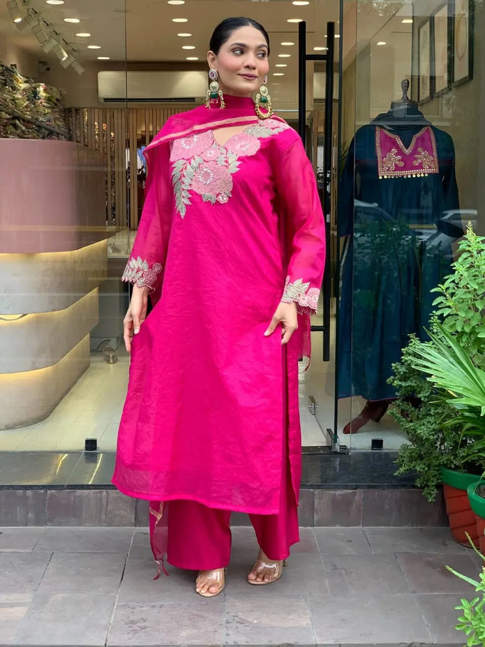Traditional cotton kurti pant dupatta set for haldi and festive wear