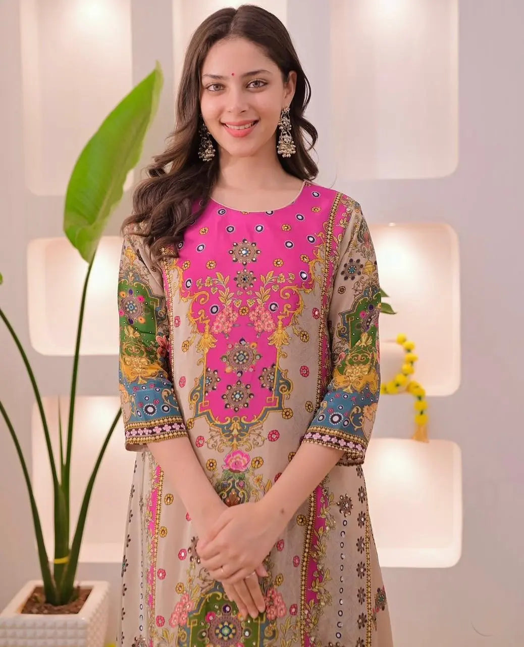 Traditional double-shade Anarkali kurti set for wedding events