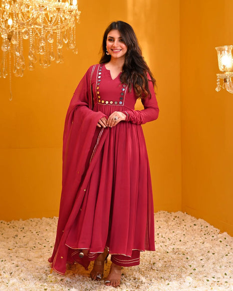 Festive Rayon Kurti Set with Gotta Patti and Mirror Embroidery