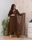 Mirror work cotton slub kurti set with zari Kota Doria dupatta