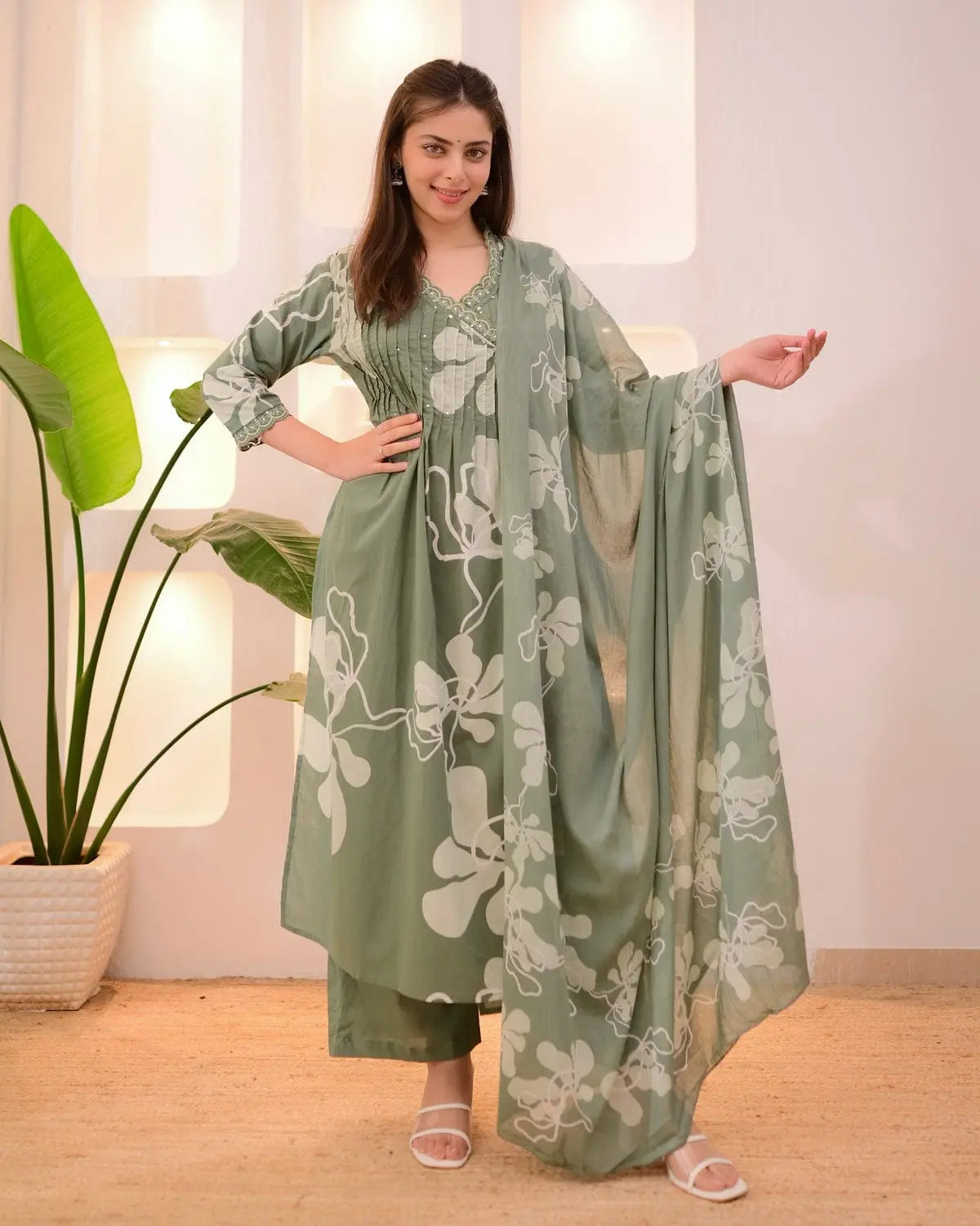 Kohinoor Mirror Cotton Suit Set – Sky Blue & Green