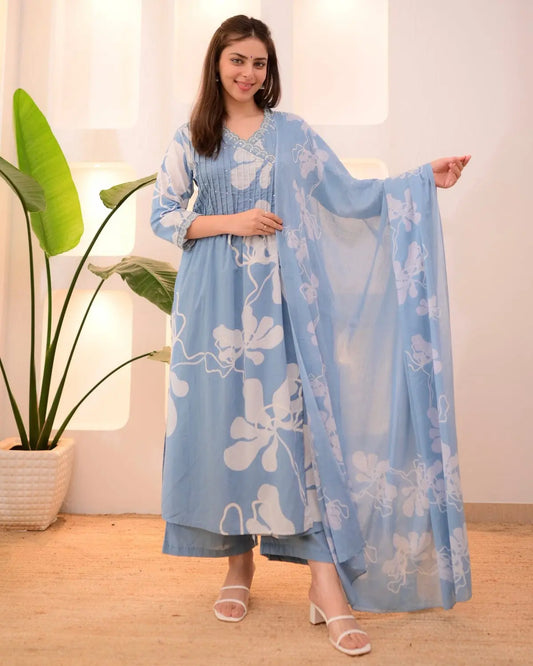 Kohinoor Mirror Cotton Suit Set – Sky Blue & Green