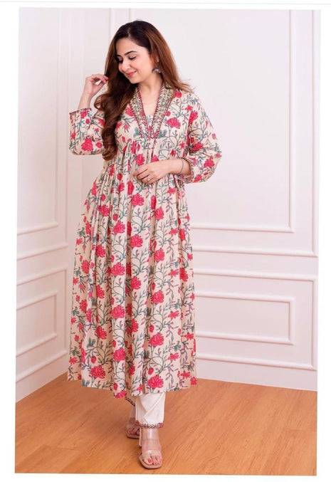 Aliya cut mirror work kurta set in rayon fabric

