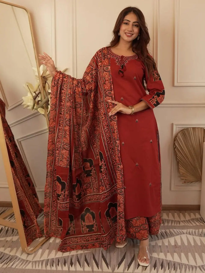 Pure fine cotton kurti with full neck embroidery for women