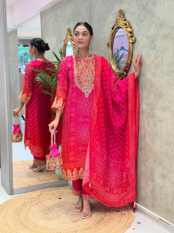 Heavy embroidered kurta with pant and lace dupatta