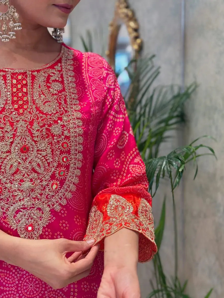 Real mirror work festive kurta set for women