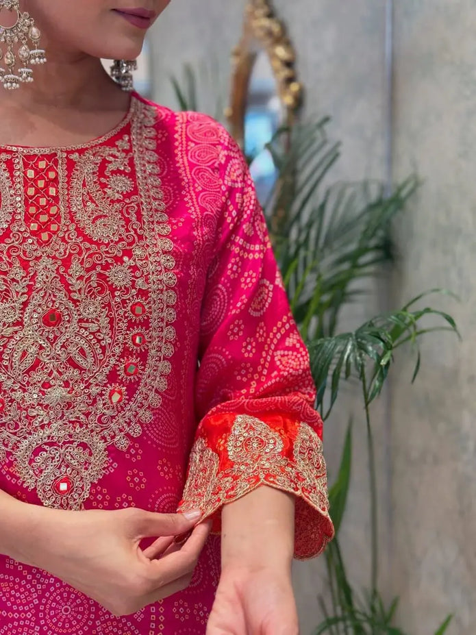 Real mirror work festive kurta set for women