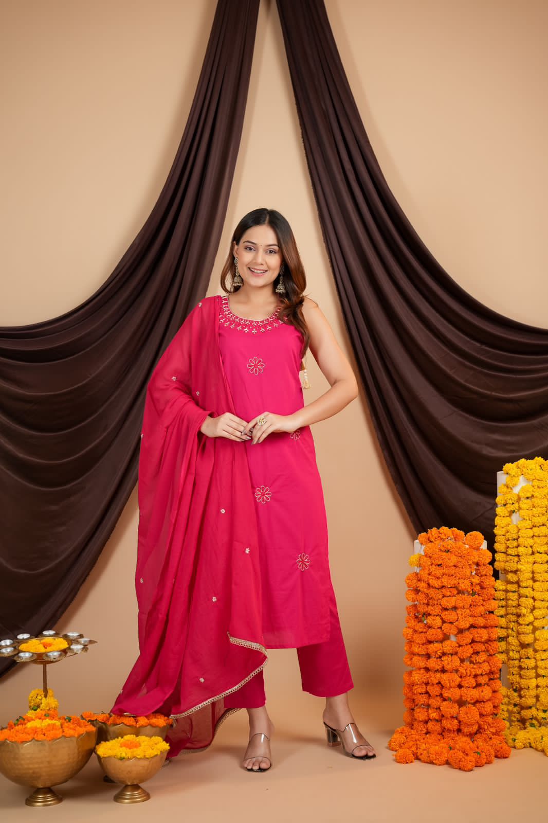 Mirror Work Anarkali Kurti Set with Noodles Dori Design