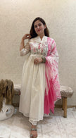 Full set showing kurta, cotton pant, and tie-dye dupatta