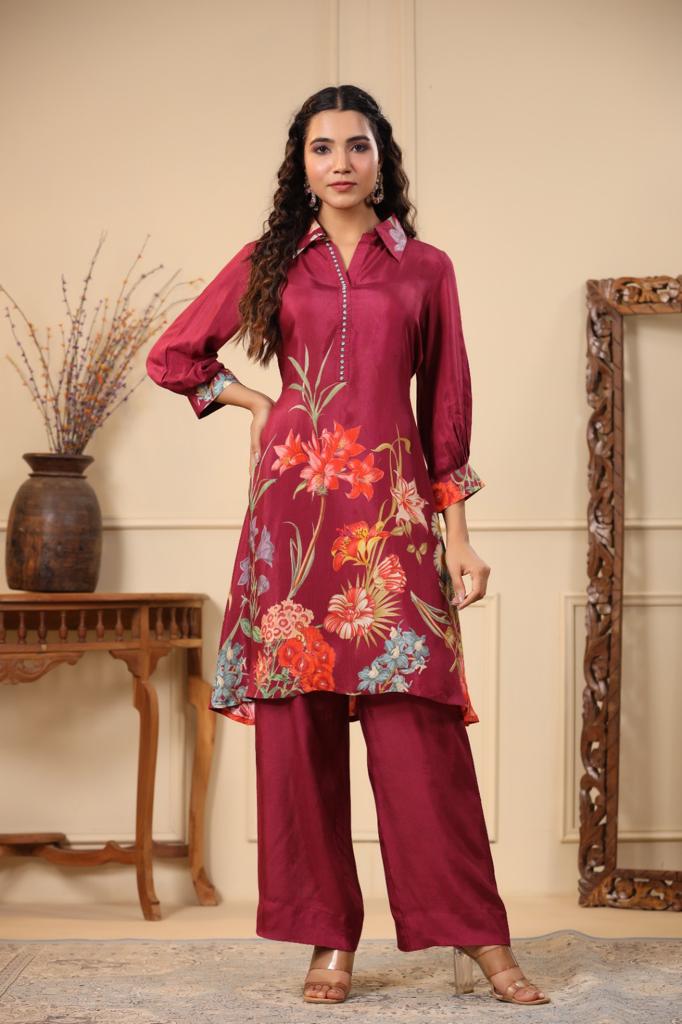 Festive Muslin Kurti Plazo Set Women