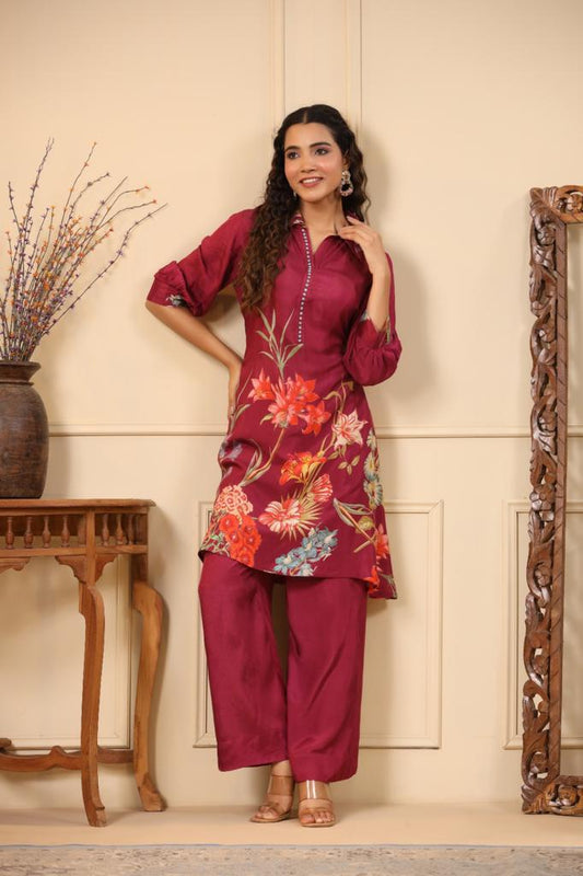 Muslin Digital Print Kurti Plazo Set for Women