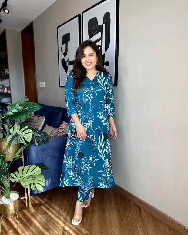 Digital Print Muslin Kurta Pant Co Ord Set