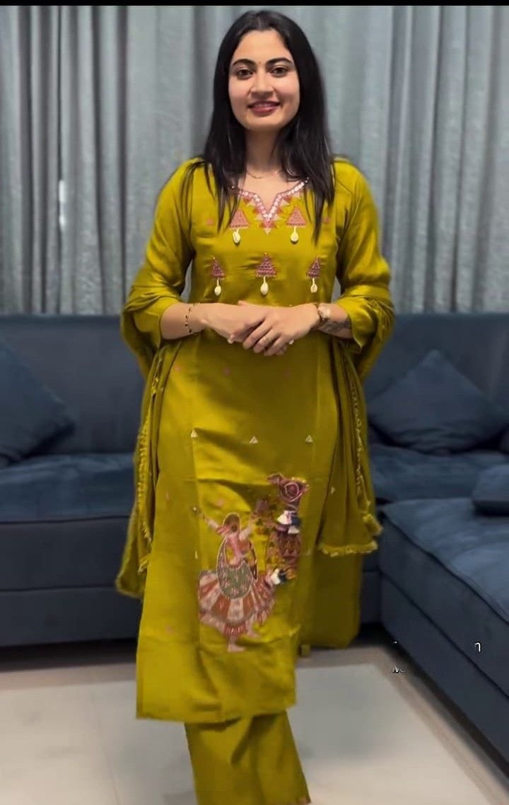 Festive straight kurti with cotton pant and dupatta