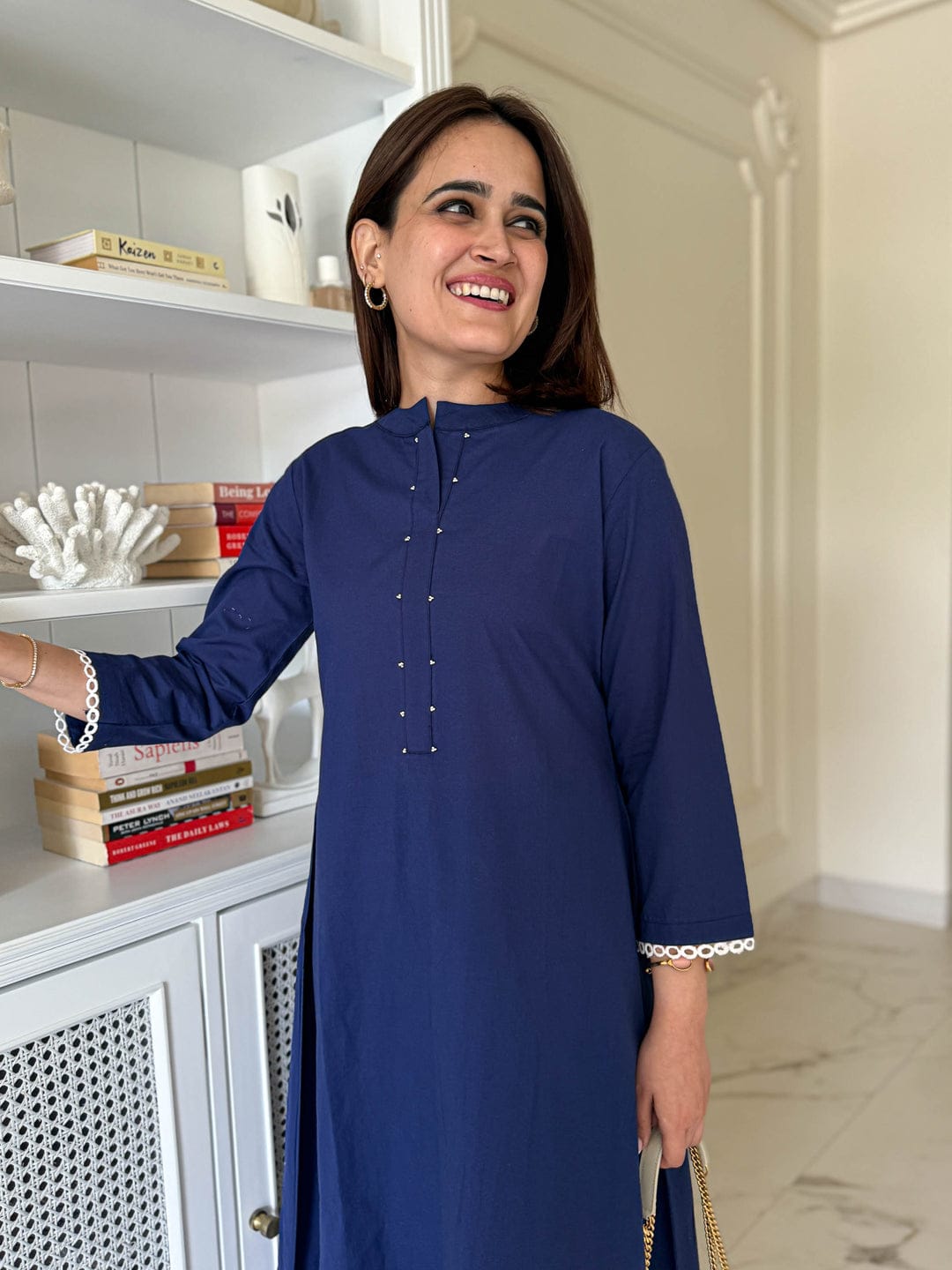 Shyamal Blue Beaded Cotton Co-ord