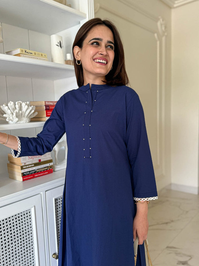 Shyamal Blue Beaded Cotton Co-ord