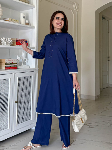 Shyamal Blue Beaded Cotton Co-ord