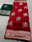Nylon Dola Silk saree with heavy zari work and border