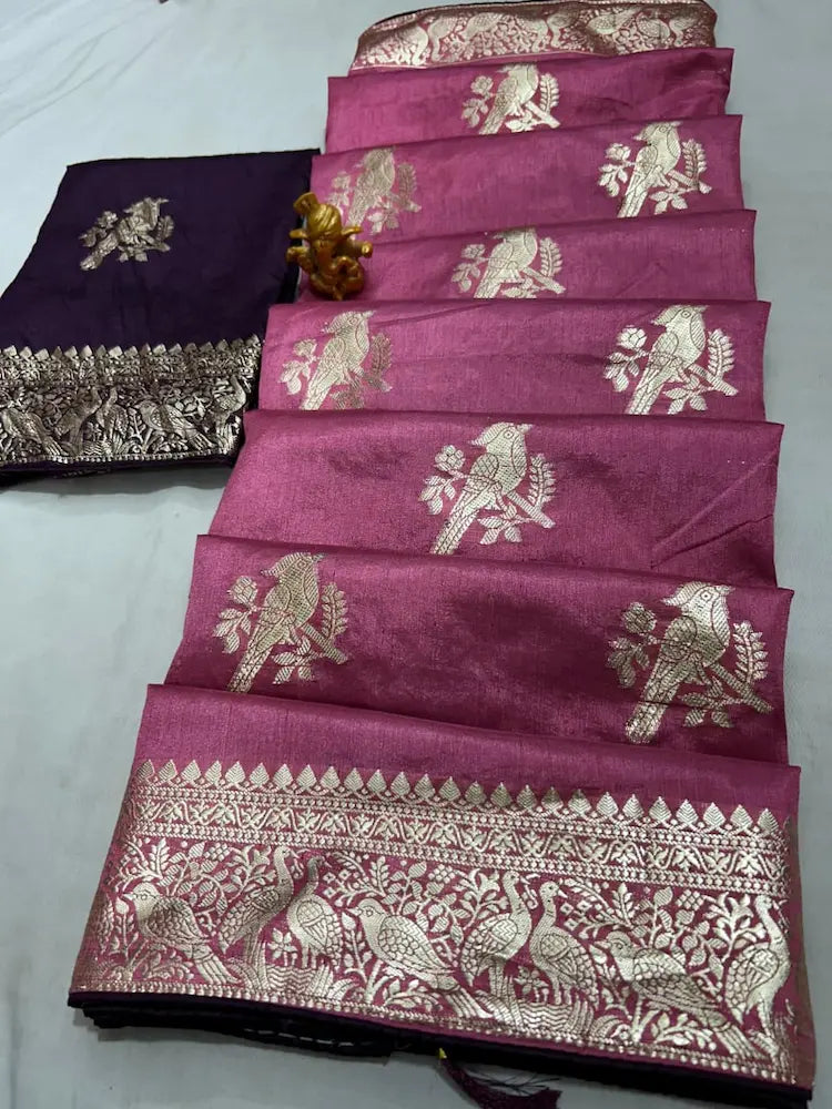 Elegant festive wear nylon silk saree with brocket blouse