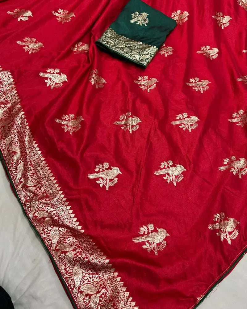 Traditional zari work Dola silk saree for weddings open pic