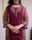 Women’s Pakistani-style embroidered muslin suit set in maroon