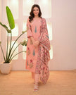 Pastel cotton suit set with floral print and handwork