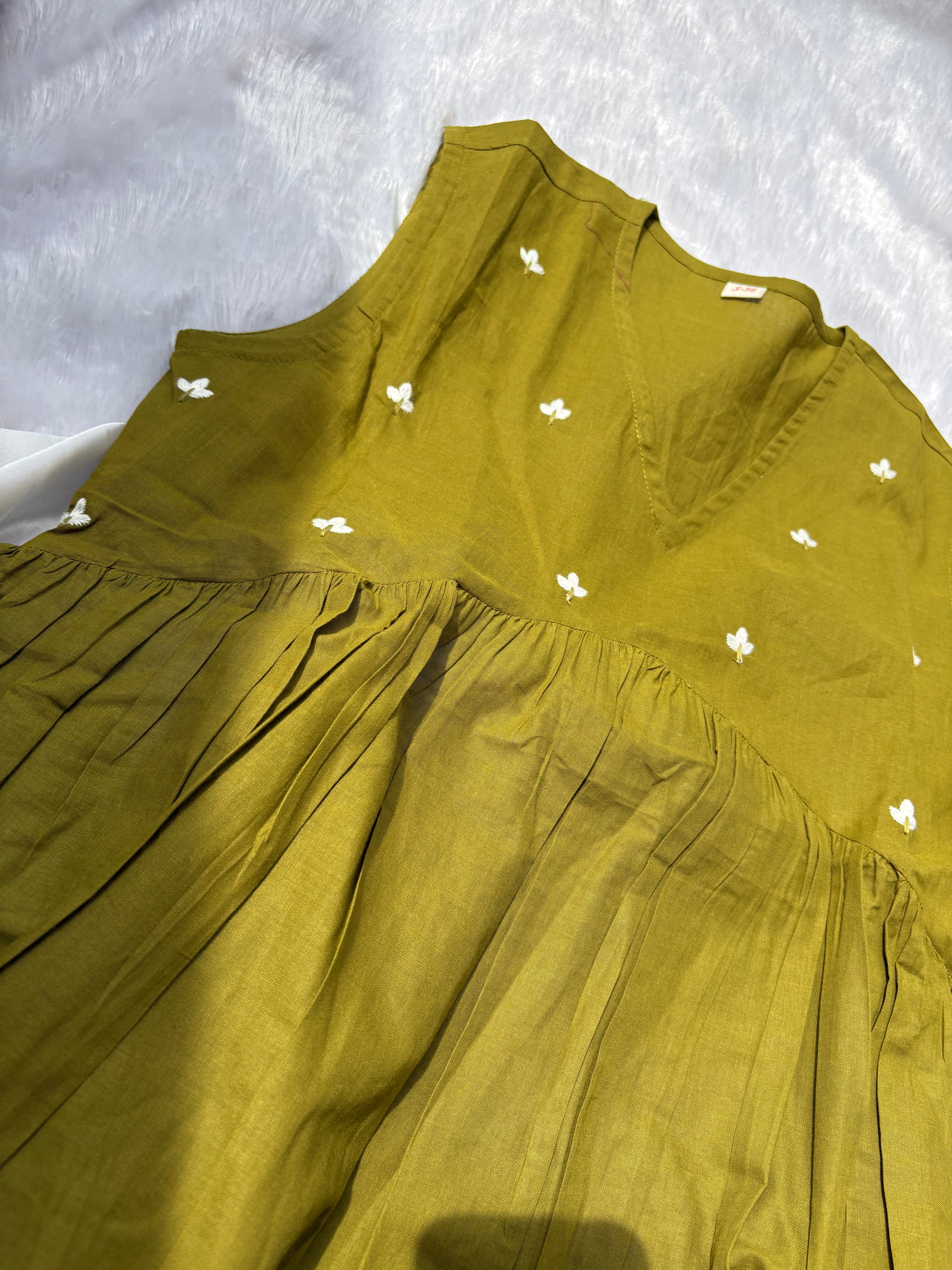 Sleeveless Cotton Peplum Kurti with Embroidery